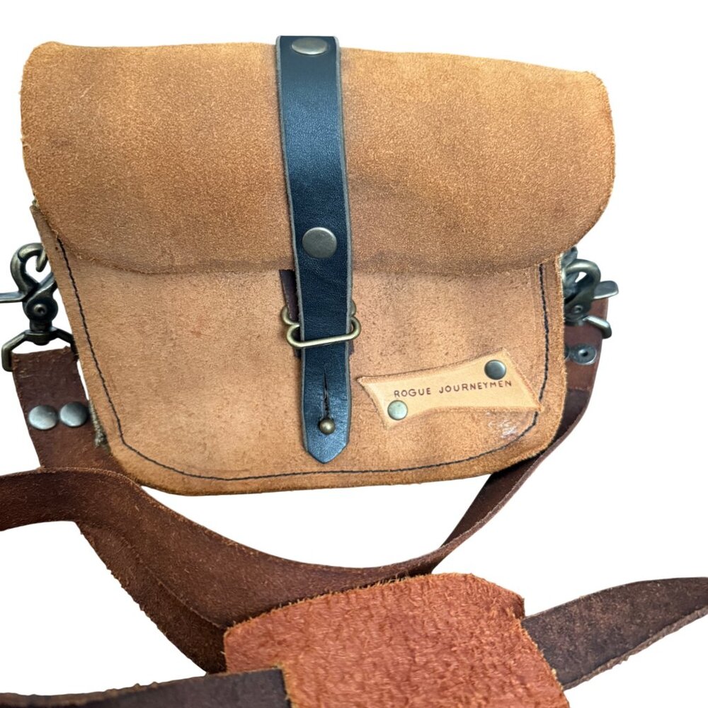 Rogue Journeymen Brown Suede & Green Canvas Crossbody Bag With Adjustable Strap - Picture 2 of 10